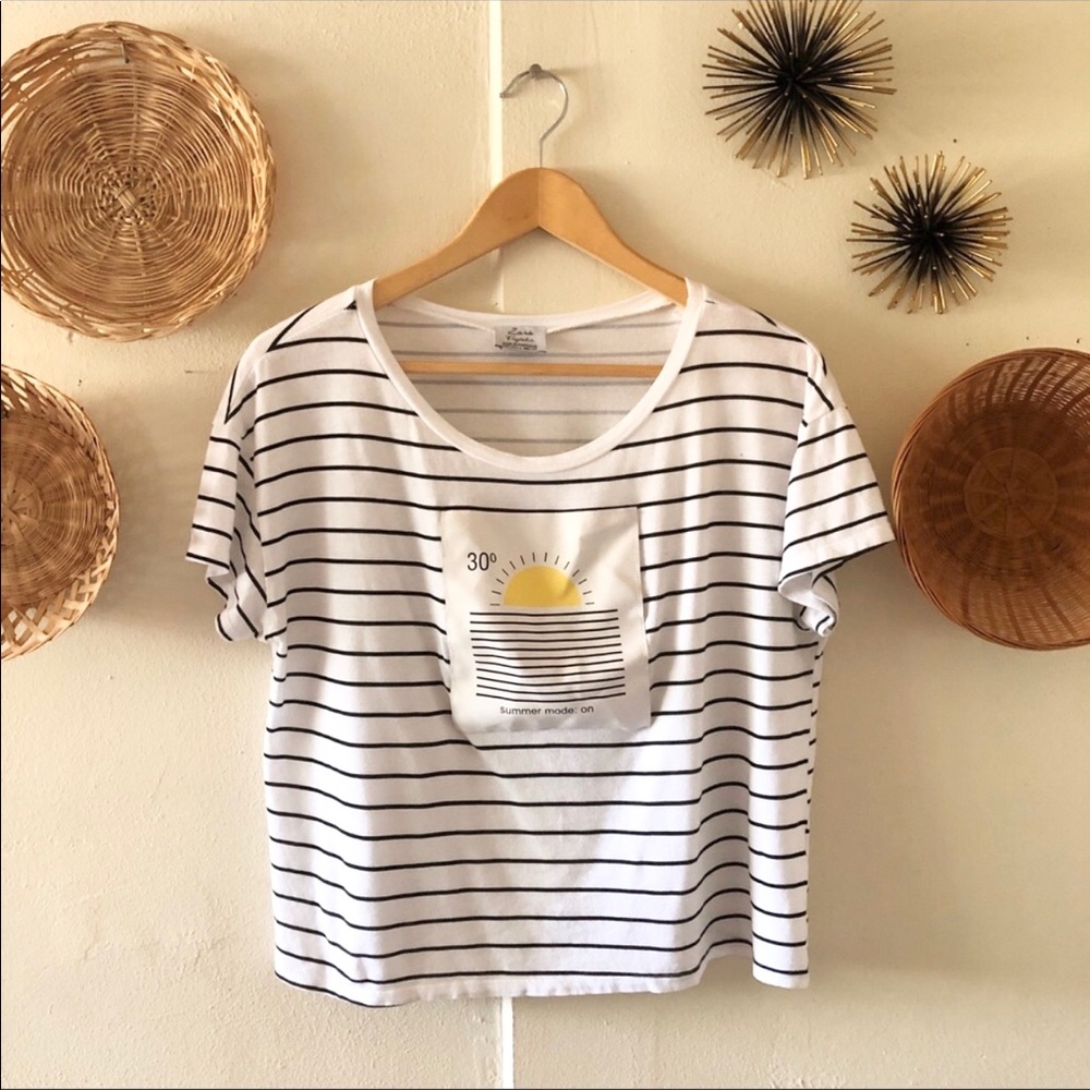 Zara Stripped Cropped Summer Graphic T-shirt